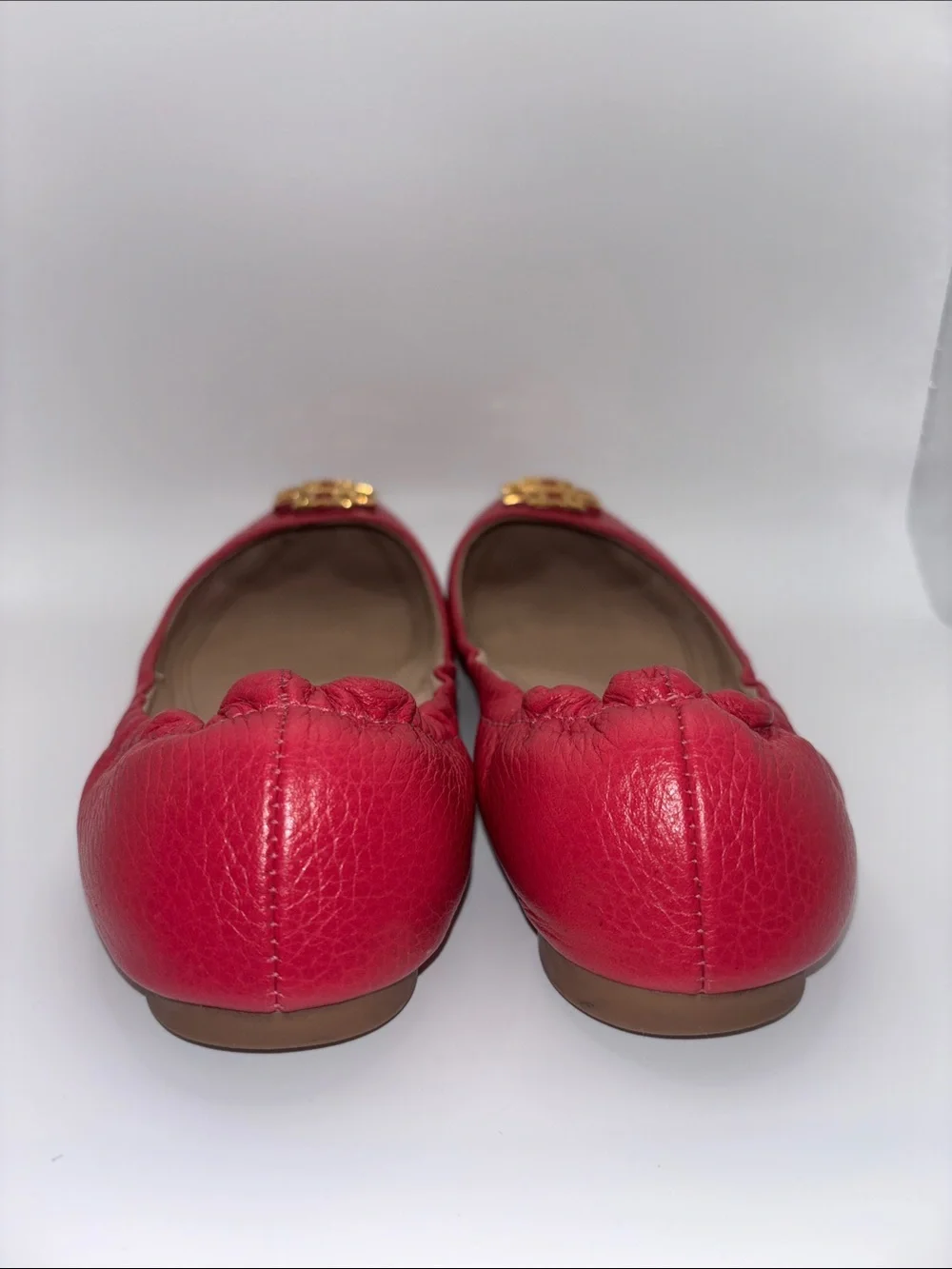 Tory Burch Hot Pink Leather Logo Ballet Flats with Gold Emblem
